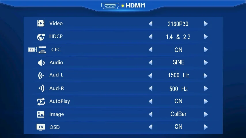HDMI channel settings screen