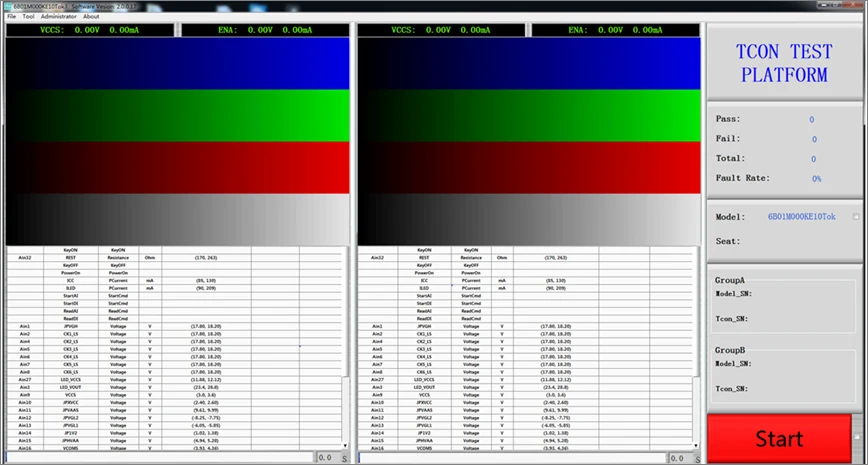 AR-316 TCON test software: dual-board images, test items and measurements
