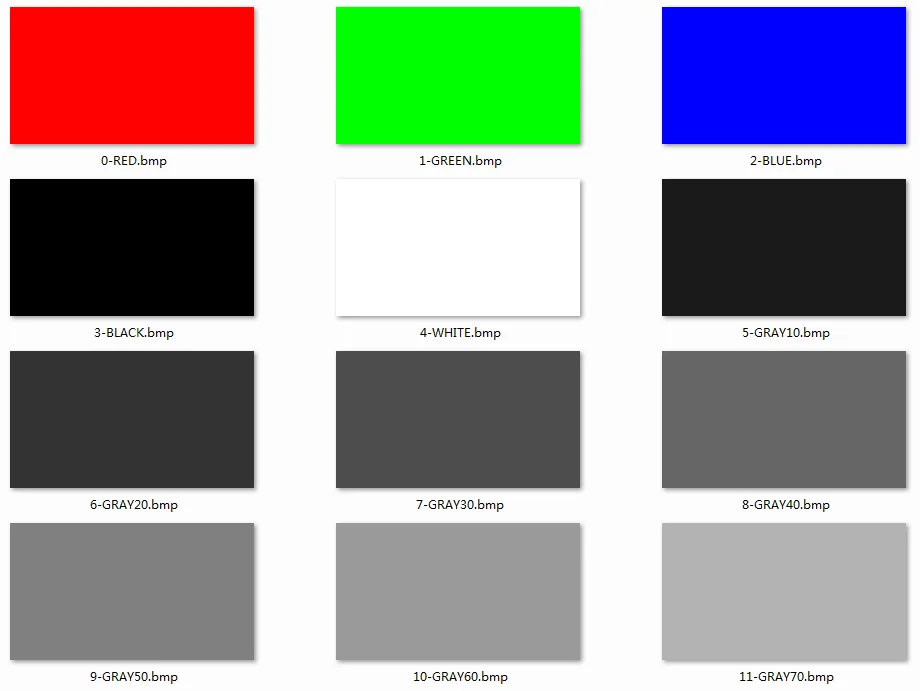 SVG-203 built-in test patterns (0–13)