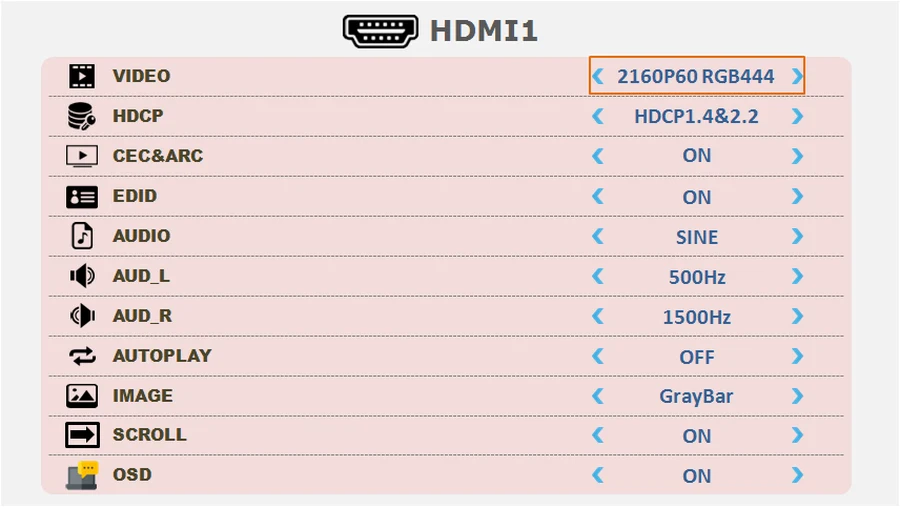 SVG-202 HDMI channel settings screen